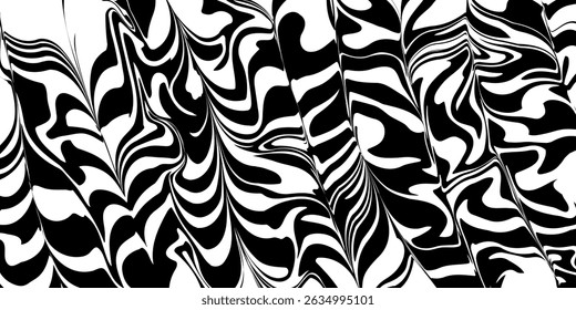 Abstract black and white pattern, fluid organic shapes, swirling lines, zebra-like stripes, psychedelic design vector illustration. eps 10