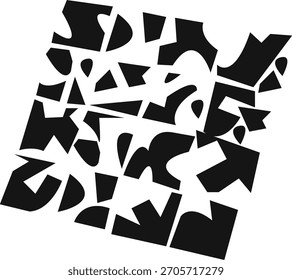 Abstractas patrón en blanco y negro de Formas geométricas y orgánicas fragmentadas, creando un diseño dinámico y moderno