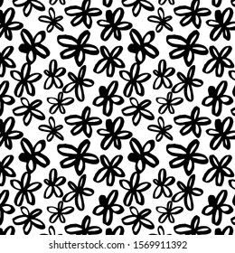 Abstract black and white pattern with hand drawn flowers. Perfect design for posters, cards, textile, web pages.