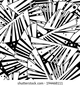 Abstract black and white pattern with leaves. Endless decorative texture.