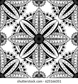 Abstract black and white pattern of mandalas. Vector ornament.