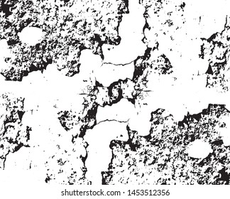Abstract black and white pattern. Monochrome vector texture. Background of cracks, scuffs, chips, stains, ink spots