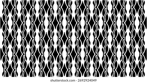 Abstract black and white pattern with organic wavy lines creating continuous seamless texture, elegant and modern.