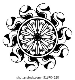 The abstract black and white pattern, oriental motif with birds