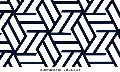 abstract black and white pattern. The patterns consist of lines, triangles, and other shapes arranged symmetrically in a repeating design