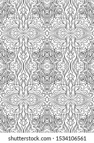 Abstract black and white pattern. Seamless filigree ornament. Eastern template for wallpaper, textile, shawl, carpet. 