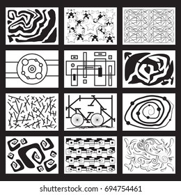 Abstract Black and White Pattern Set with Geometric and Organic Illustrations