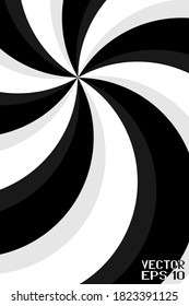 Abstract Black and White Pattern with Spiral. Contrasty Optical Psychedelic Illusion. Smooth Lines Isolated on White Background. Vector. 3D Illustration