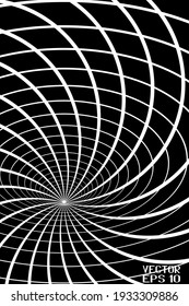 Abstraktes Schwarz-Weiß-Muster mit Spiral. Kontraste optische psychedelische Illusion. Glatte, gerahmte Linien. Vektorgrafik. 3D-Illustration