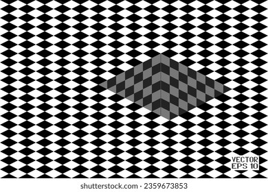 Abstract Black and White Pattern with Squares. Contrasty Optical Psychedelic Illusion. Leaky Chessboard in Perspective. Checkered Tunnel. Vector. 3D Illustration