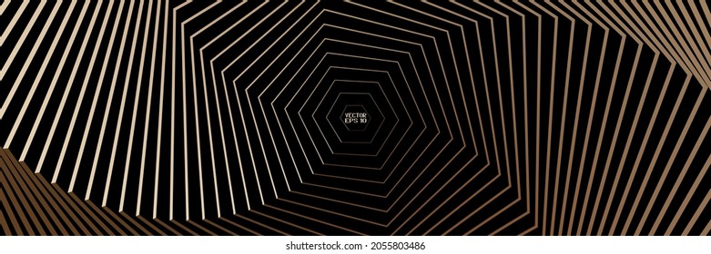 Abstract Black and White Pattern with Stairs. Spiral Hexagonal Tunnel. Geometric Psychedelic Background. Vector. 3D Illustration