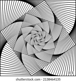 Abstract Black and White Pattern with Stairs. Spiral Square Wave. Geometric Psychedelic Background. Vector. 3D Illustration