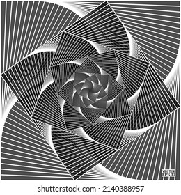 Abstract Black and White Pattern with Stairs. Spiral Square Wave. Geometric Psychedelic Background. Vector. 3D Illustration