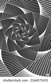 Abstract Black and White Pattern with Stairs. Spiral Square Wave. Geometric Psychedelic Background. Vector. 3D Illustration