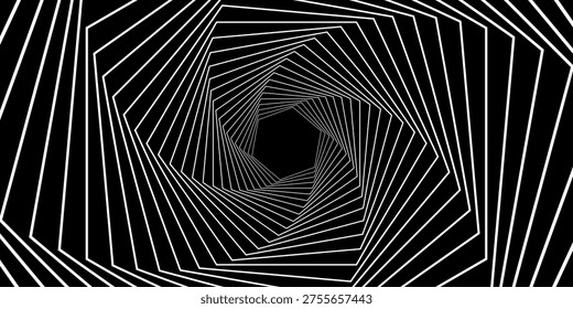 Abstract Black and White Pattern with Stairs. Spiral Hexagonal Tunnel. Geometric Psychedelic Background. Raster. 3D Illustration