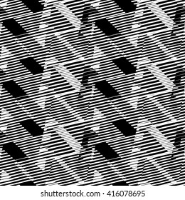 Abstract black and white pattern with stripes and geometric shapes. Seamless geometric modern print in black and white. Modern textile design with dynamic techno lines for summer fall fashion. Vector