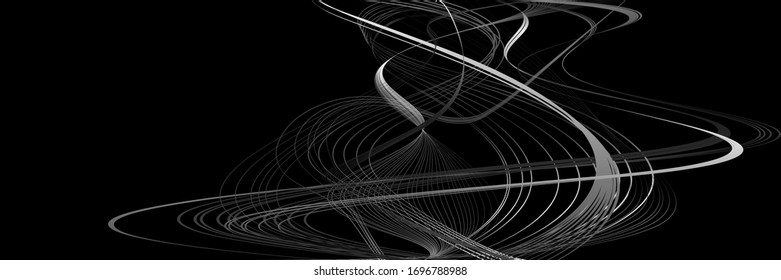 Abstract Black and White Pattern with Waves. Striped Linear Texture. Vector. 3D Illustration
