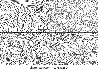 Abstract black and white patterns for coloring book pages