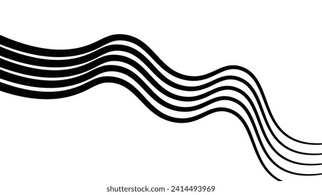 Resumen de franjas de línea de perspectiva en blanco y negro con efectos tridimensionales aislados en un fondo blanco.