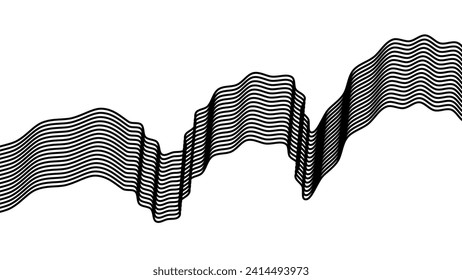 Abstract black and white perspective line stripes with 3-dimensional effects isolated on a white background.