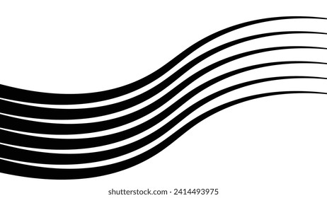 Abstract black and white perspective line stripes with 3-dimensional effects isolated on a white background.