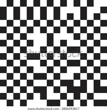 Abstract Black and White Pixel Checkerboard Seamless Pattern with Geometric Square Design