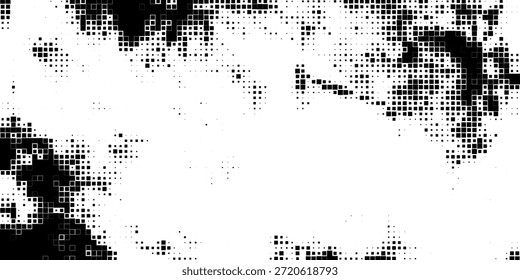 Abstract Black and White Pixel Halftone Background with Grunge Digital Texture. Modern Trendy design in Vector Illustration