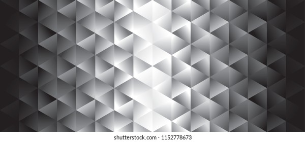 Abstract black and white polygon geometric gradient background with degrade effect. Stock vector illustration, geometry hexagon design element.