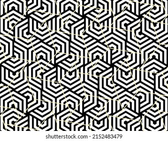 abstract black white polygon shape, geometric pattern texture background, triangular and swirl vector illustration, gold line art