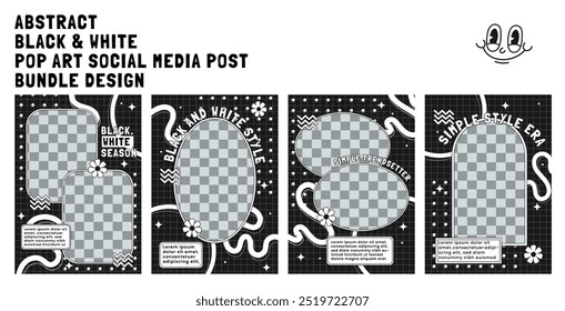 abstract black and white pop art social media Instagram post design bundle, for social media post frame, flyer, poster, brochure, etc.
eps vector design.