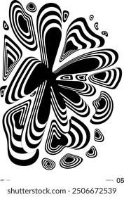 Abstract black and white poster with dynamic, flowing shapes and optical illusions. Ideal for modern wall art, and high-quality prints. Perfect for contemporary decor and creative projects.