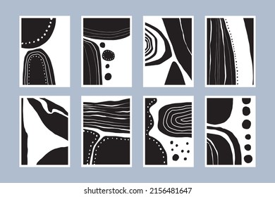 Abstract black and white posters. Set of modern printable art.