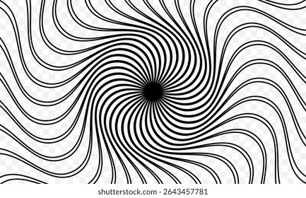 abstract black and white psychedelic spiral wavy lines optical illusion on transparent background