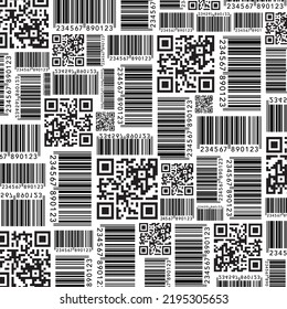 Abstract black and white qr barcode background with different design elements