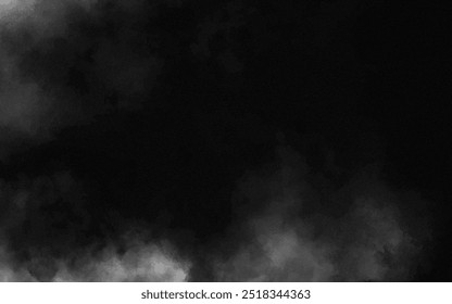 Abstract black and white realistic smoke clouds with shadow overlay effect background. Mystery dark background with spooky white light and fog. Vector illustration of smoky mist toxic vapor on floor.