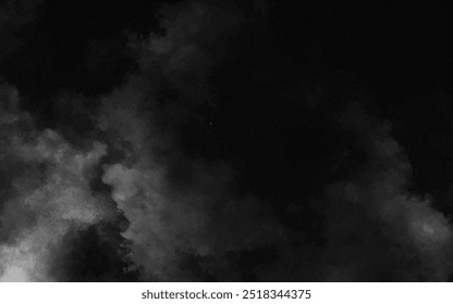 Abstract black and white realistic smoke clouds with shadow overlay effect background. Mystery dark background with spooky white light and fog. Vector illustration of smoky mist toxic vapor on floor.