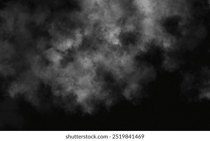 Abstract black and white realistic smoke clouds with shadow overlay effect background. Mystery dark background with spooky white light and fog. Vector illustration of smoky mist toxic vapor on floor.