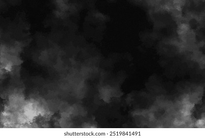 Abstract black and white realistic smoke clouds with shadow overlay effect background. Mystery dark background with spooky white light and fog. Vector illustration of smoky mist toxic vapor on floor.