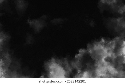 Nuvens de fumaça realistas em preto e branco abstratas com fundo de efeito de sobreposição de sombra. Mistério fundo escuro com luz branca assustadora e nevoeiro. Ilustração vetorial do vapor tóxico de névoa fumegante no chão.