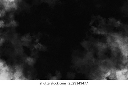 Abstract black and white realistic smoke clouds with shadow overlay effect background. Mystery dark background with spooky white light and fog. Vector illustration of smoky mist toxic vapor on floor.