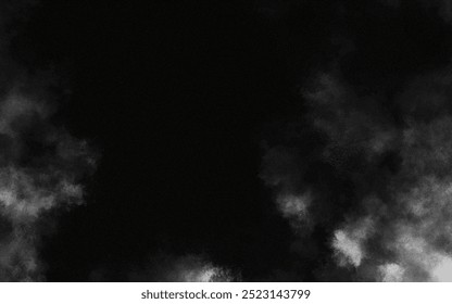 Abstract black and white realistic smoke clouds with shadow overlay effect background. Mystery dark background with spooky white light and fog. Vector illustration of smoky mist toxic vapor on floor.