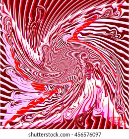 Abstract Black, White and Red Curved Marble Pattern. The Distortion of Space. Striped Structural Texture. Vector 3d Illustration