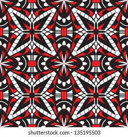 Abstract black, white and red mosaic, vector geometric seamless pattern