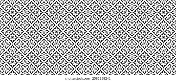 Abstract Black and White Repeating Geometric Ornament for Backgrounds