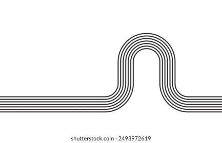 Abstract black and white retro pattern of black lines on a white background. Curved parallel lines, meditation, life balance, river stream, mid-century minimalist retro black and white line