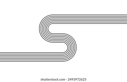 Abstract black and white retro pattern of black lines on a white background. Curved parallel lines, meditation, life balance, river stream, mid-century minimalist retro black and white line