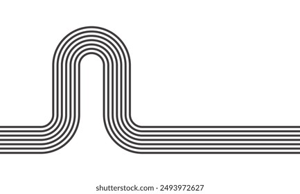 Abstract black and white retro pattern of black lines on a white background. Curved parallel lines, meditation, life balance, river stream, mid-century minimalist retro black and white line