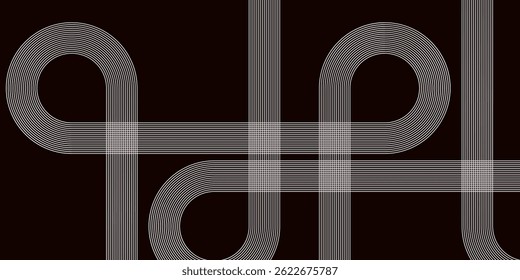 Abstract black and white retro pattern with black lines on a white background. Curved parallel lines.