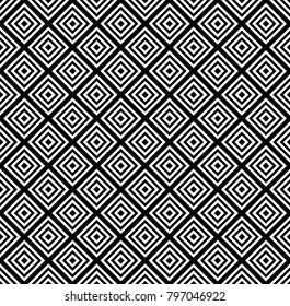 Abstract black and white rhombus squares pattern. Vector seamless background