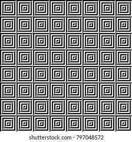 Abstract black and white rhombus squares pattern. Vector seamless background